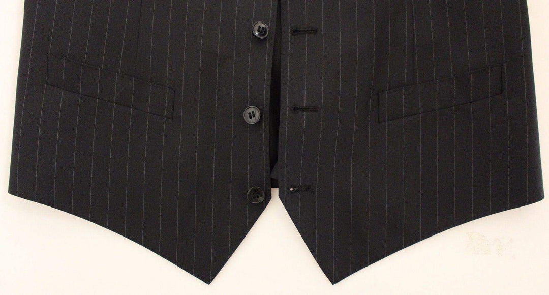 Dolce & Gabbana  Black Striped Wool Silk Dress Vest Gilet #men, Black, Brand_Dolce & Gabbana, Catch, Dolce & Gabbana, feed-agegroup-adult, feed-color-black, feed-gender-male, feed-size-IT44 | XS, Gender_Men, IT44 | XS, Kogan, Vests - Men - Clothing at SEYMAYKA