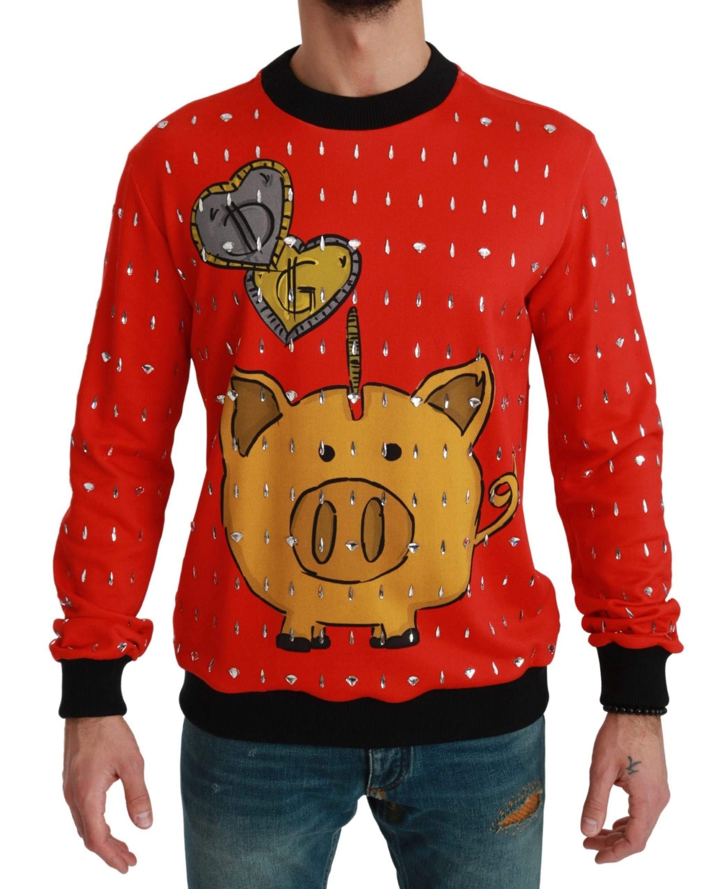 Dolce & Gabbana  Red Crystal Pig of the Year Sweater #men, Brand_Dolce & Gabbana, Catch, Dolce & Gabbana, feed-agegroup-adult, feed-color-red, feed-gender-male, feed-size-IT44 | XS, feed-size-IT46 | S, feed-size-IT48 | M, feed-size-IT50 | L, feed-size-IT52 | L, feed-size-IT54 | XL, feed-size-IT56 | XXL, Gender_Men, IT44 | XS, IT46 | S, IT48 | M, IT50 | L, IT52 | L, IT54 | XL, IT56 | XXL, Kogan, Men - New Arrivals, Red, Sweaters - Men - Clothing at SEYMAYKA
