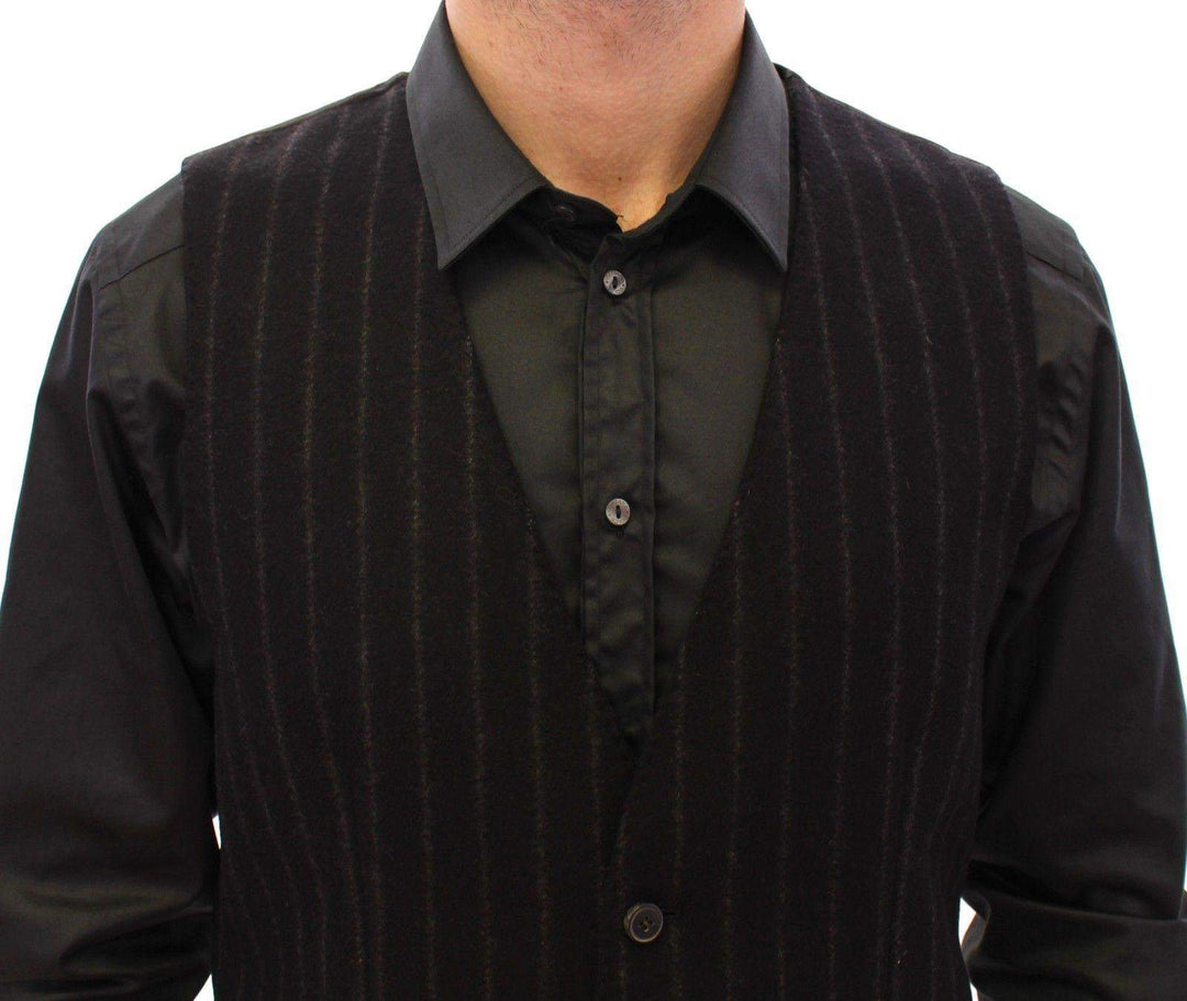 Dolce & Gabbana  Black Striped Wool Logo Vest Gilet Weste #men, Black, Brand_Dolce & Gabbana, Catch, Dolce & Gabbana, feed-agegroup-adult, feed-color-black, feed-gender-male, feed-size-IT48 | M, Gender_Men, IT48 | M, Kogan, Men - New Arrivals, Vests - Men - Clothing at SEYMAYKA