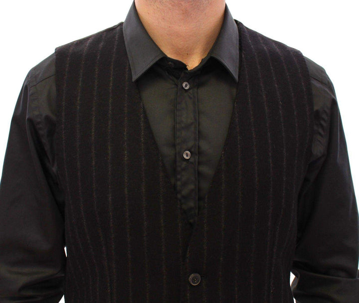 Dolce & Gabbana  Black Striped Wool Logo Vest Gilet Weste #men, Black, Brand_Dolce & Gabbana, Catch, Dolce & Gabbana, feed-agegroup-adult, feed-color-black, feed-gender-male, feed-size-IT48 | M, Gender_Men, IT48 | M, Kogan, Men - New Arrivals, Vests - Men - Clothing at SEYMAYKA