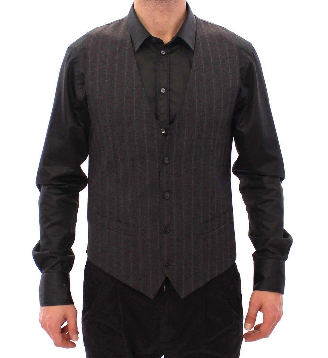 Dolce & Gabbana  Gray Striped Wool Logo Vest Gilet Weste #men, Brand_Dolce & Gabbana, Catch, Dolce & Gabbana, feed-agegroup-adult, feed-color-gray, feed-gender-male, feed-size-IT48 | M, Gender_Men, Gray, IT48 | M, Kogan, Men - New Arrivals, Vests - Men - Clothing at SEYMAYKA