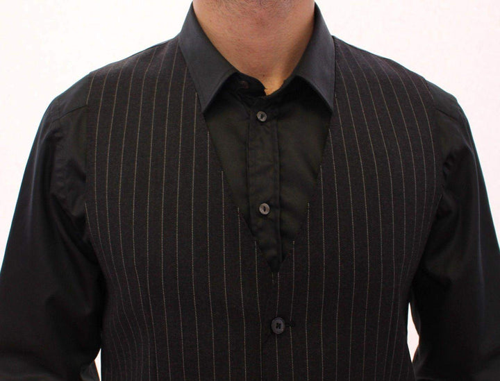 Dolce & Gabbana  Gray Striped Wool Logo Vest Gilet Weste #men, Brand_Dolce & Gabbana, Catch, Dolce & Gabbana, feed-agegroup-adult, feed-color-gray, feed-gender-male, feed-size-IT48 | M, Gender_Men, Gray, IT48 | M, Kogan, Men - New Arrivals, Vests - Men - Clothing at SEYMAYKA