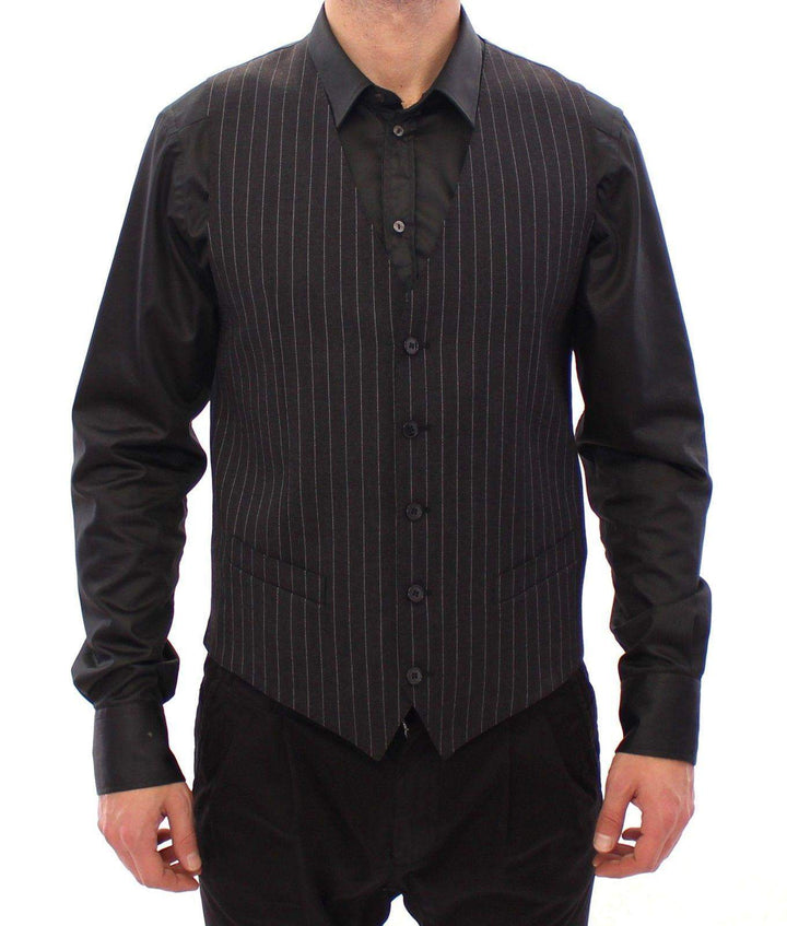 Dolce & Gabbana  Gray Striped Wool Logo Vest Gilet Weste #men, Brand_Dolce & Gabbana, Catch, Dolce & Gabbana, feed-agegroup-adult, feed-color-gray, feed-gender-male, feed-size-IT48 | M, Gender_Men, Gray, IT48 | M, Kogan, Men - New Arrivals, Vests - Men - Clothing at SEYMAYKA