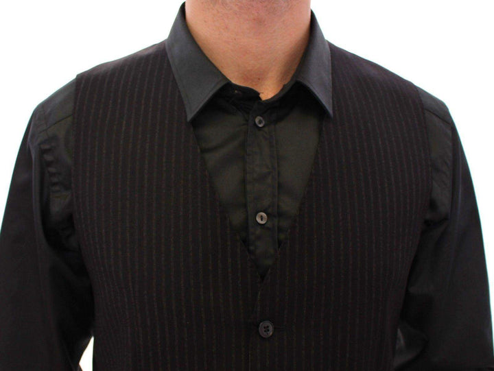 Dolce & Gabbana  Black Striped Wool Single Breasted Vest #men, Black, Brand_Dolce & Gabbana, Catch, Dolce & Gabbana, feed-agegroup-adult, feed-color-black, feed-gender-male, feed-size-IT48 | M, Gender_Men, IT48 | M, Kogan, Men - New Arrivals, Vests - Men - Clothing at SEYMAYKA