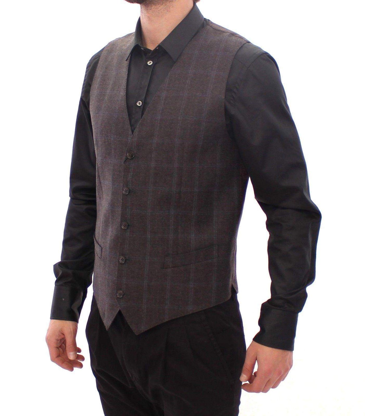 Dolce & Gabbana  Brown Check Wool Single Breasted Vest #men, Brand_Dolce & Gabbana, Brown, Catch, Dolce & Gabbana, feed-agegroup-adult, feed-color-brown, feed-gender-male, feed-size-IT48 | M, Gender_Men, IT48 | M, Kogan, Men - New Arrivals, Vests - Men - Clothing at SEYMAYKA