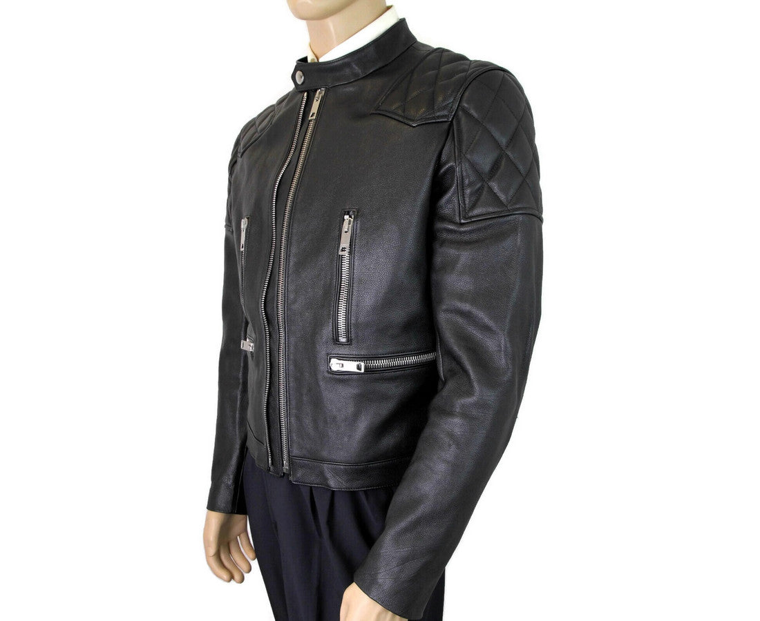 Burberry 's Black Leather Diamond Quilted Biker Jacket