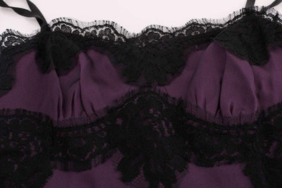 Dolce & Gabbana  Purple Silk Stretch Black Lace Dress #women, Brand_Dolce & Gabbana, Catch, Clothing_Dress, Dolce & Gabbana, Dresses - Women - Clothing, feed-agegroup-adult, feed-color-purple, feed-gender-female, feed-size-IT36 | XS, Gender_Women, IT36 | XS, Kogan, Purple, Women - New Arrivals at SEYMAYKA