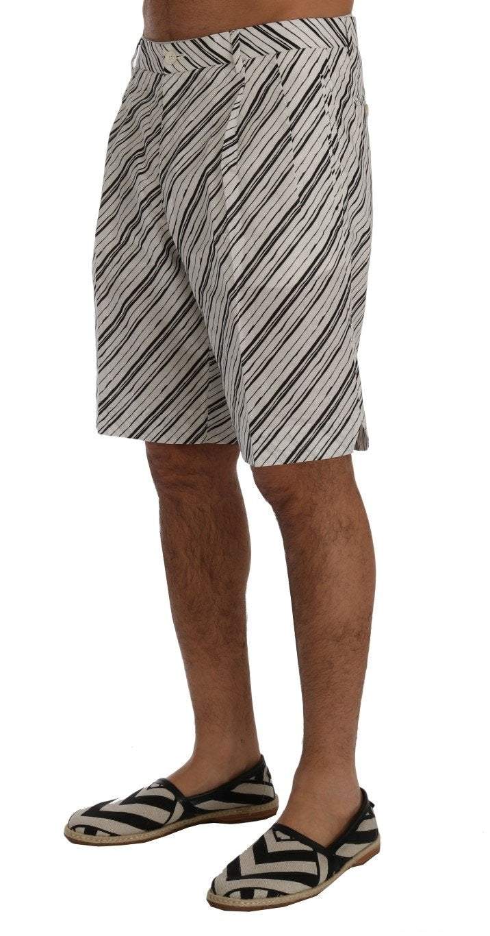 Dolce & Gabbana  White Black Striped Casual Shorts #men, Black/White, Brand_Dolce & Gabbana, Catch, Dolce & Gabbana, feed-agegroup-adult, feed-color-black, feed-color-white, feed-gender-male, feed-size-IT44 | XS, feed-size-IT46 | S, feed-size-IT48 | M, Gender_Men, IT44 | XS, IT46 | S, IT48 | M, Kogan, Men - New Arrivals, Shorts - Men - Clothing at SEYMAYKA