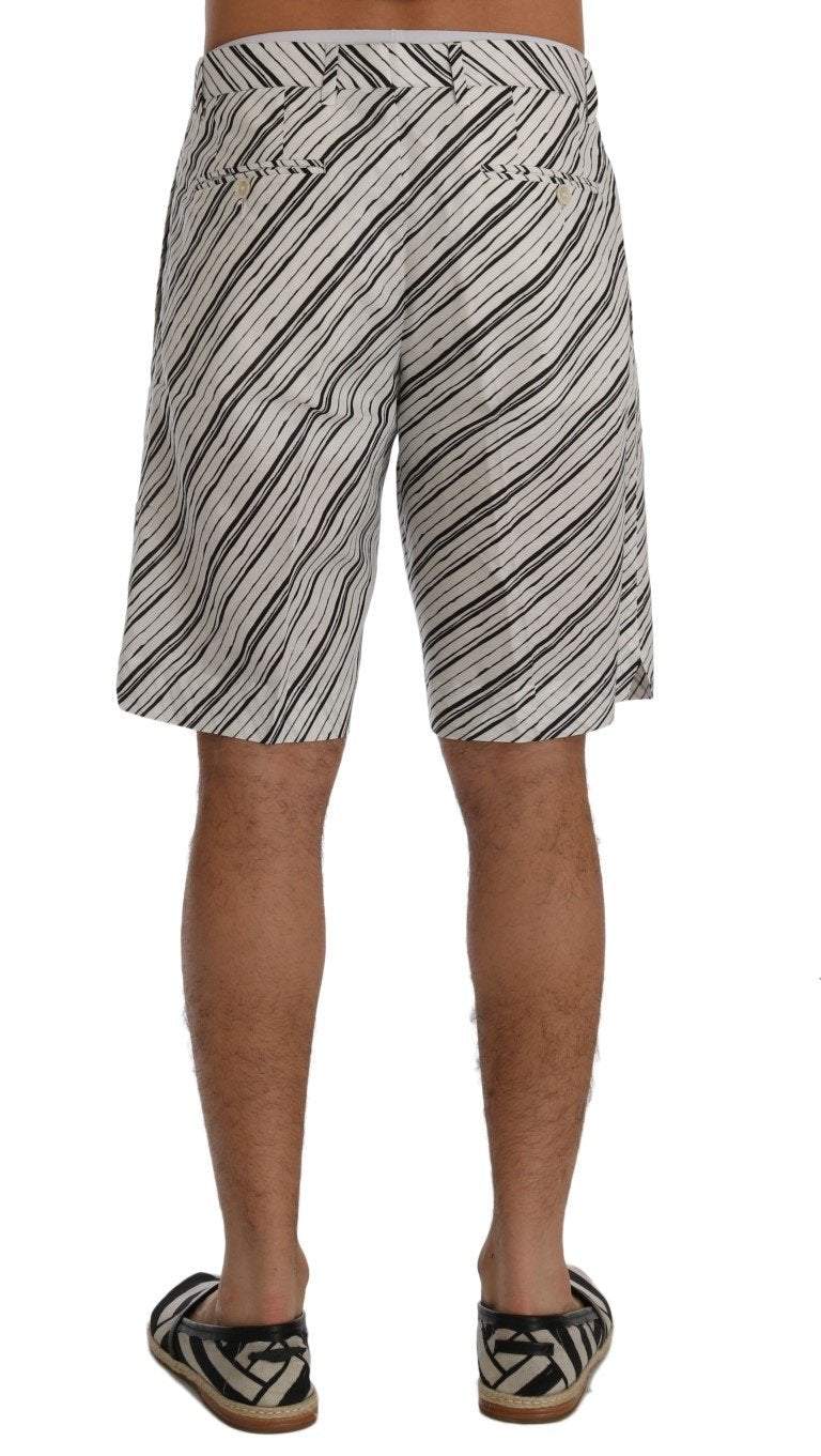 Dolce & Gabbana  White Black Striped Casual Shorts #men, Black/White, Brand_Dolce & Gabbana, Catch, Dolce & Gabbana, feed-agegroup-adult, feed-color-black, feed-color-white, feed-gender-male, feed-size-IT44 | XS, feed-size-IT46 | S, feed-size-IT48 | M, Gender_Men, IT44 | XS, IT46 | S, IT48 | M, Kogan, Men - New Arrivals, Shorts - Men - Clothing at SEYMAYKA