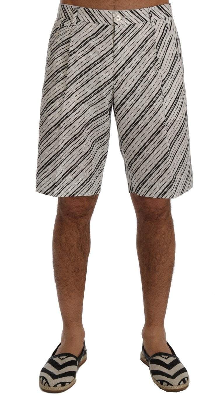 Dolce & Gabbana  White Black Striped Casual Shorts #men, Black/White, Brand_Dolce & Gabbana, Catch, Dolce & Gabbana, feed-agegroup-adult, feed-color-black, feed-color-white, feed-gender-male, feed-size-IT44 | XS, feed-size-IT46 | S, feed-size-IT48 | M, Gender_Men, IT44 | XS, IT46 | S, IT48 | M, Kogan, Men - New Arrivals, Shorts - Men - Clothing at SEYMAYKA