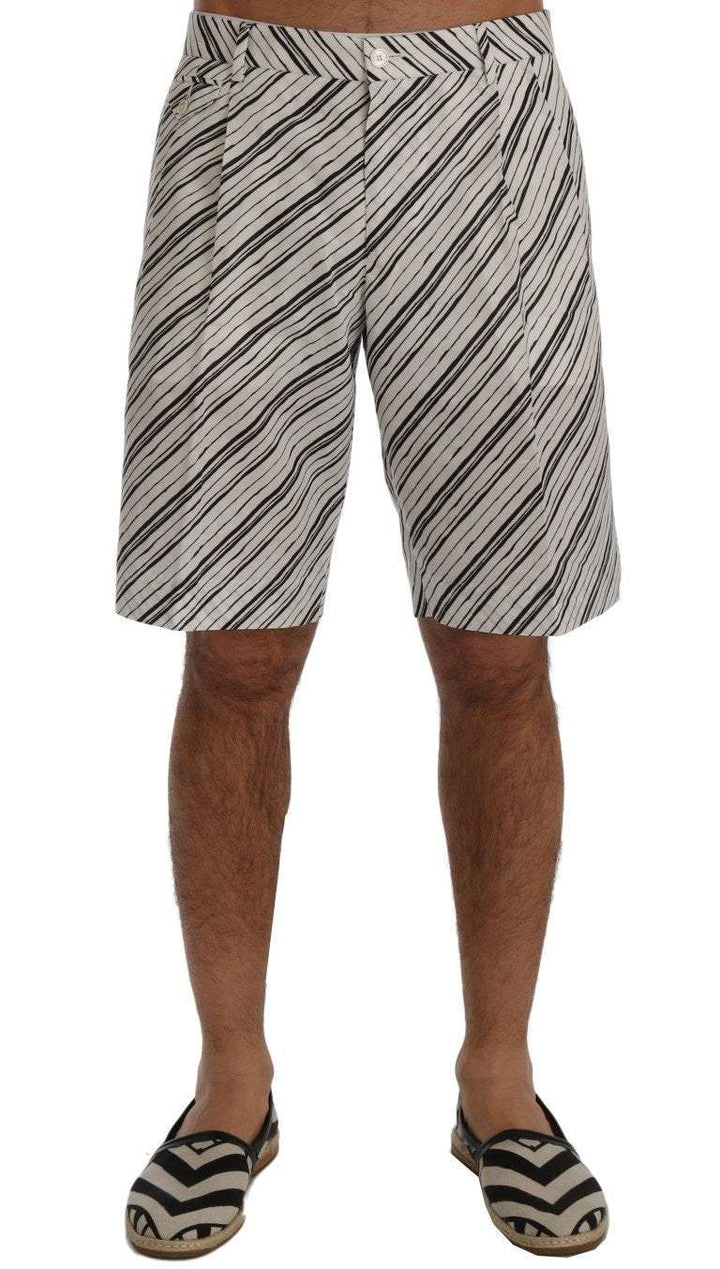 Dolce & Gabbana  White Black Striped Casual Shorts #men, Black/White, Brand_Dolce & Gabbana, Catch, Dolce & Gabbana, feed-agegroup-adult, feed-color-black, feed-color-white, feed-gender-male, feed-size-IT44 | XS, feed-size-IT46 | S, feed-size-IT48 | M, Gender_Men, IT44 | XS, IT46 | S, IT48 | M, Kogan, Men - New Arrivals, Shorts - Men - Clothing at SEYMAYKA