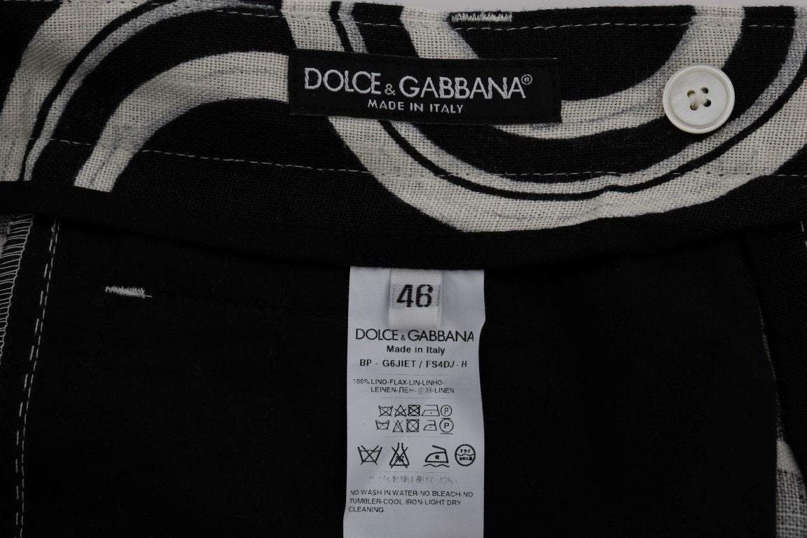 Dolce & Gabbana  Black White Pattern Linen Shorts #men, Black/White, Brand_Dolce & Gabbana, Catch, Dolce & Gabbana, feed-agegroup-adult, feed-color-black, feed-color-white, feed-gender-male, feed-size-IT44 | XS, feed-size-IT46 | S, Gender_Men, IT44 | XS, IT46 | S, Kogan, Men - New Arrivals, Shorts - Men - Clothing at SEYMAYKA