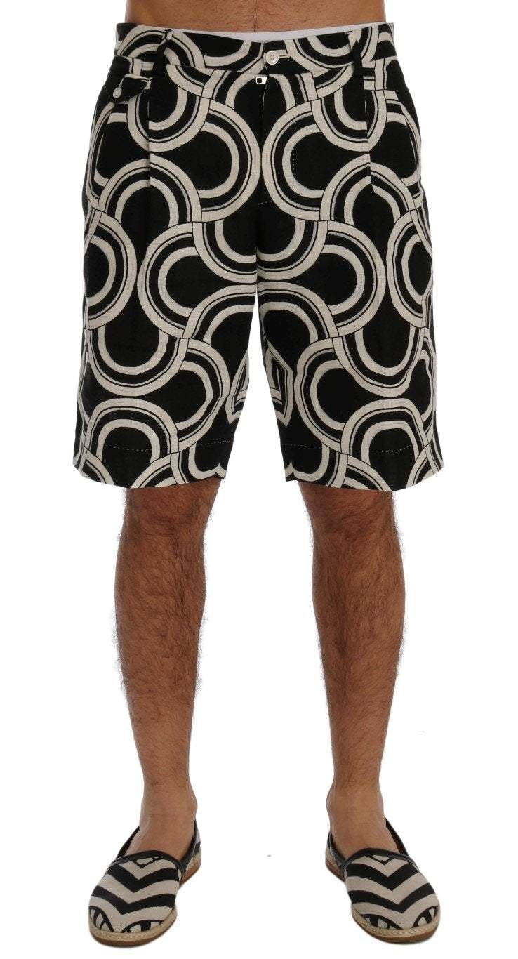 Dolce & Gabbana  Black White Pattern Linen Shorts #men, Black/White, Brand_Dolce & Gabbana, Catch, Dolce & Gabbana, feed-agegroup-adult, feed-color-black, feed-color-white, feed-gender-male, feed-size-IT44 | XS, feed-size-IT46 | S, Gender_Men, IT44 | XS, IT46 | S, Kogan, Men - New Arrivals, Shorts - Men - Clothing at SEYMAYKA