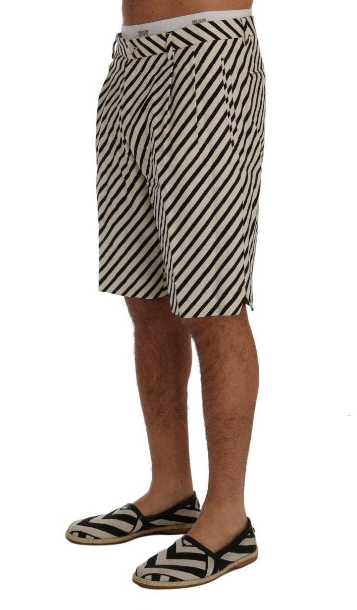 Dolce & Gabbana  White Black Striped Hemp Casual Shorts #men, Black/White, Brand_Dolce & Gabbana, Catch, Dolce & Gabbana, feed-agegroup-adult, feed-color-black, feed-color-white, feed-gender-male, feed-size-IT44 | XS, feed-size-IT52 | XL, Gender_Men, IT44 | XS, IT46 | S, IT52 | XL, Kogan, Men - New Arrivals, Shorts - Men - Clothing at SEYMAYKA