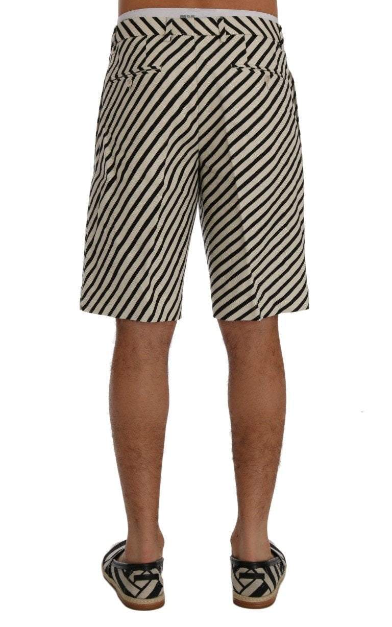 Dolce & Gabbana  White Black Striped Hemp Casual Shorts #men, Black/White, Brand_Dolce & Gabbana, Catch, Dolce & Gabbana, feed-agegroup-adult, feed-color-black, feed-color-white, feed-gender-male, feed-size-IT44 | XS, feed-size-IT52 | XL, Gender_Men, IT44 | XS, IT46 | S, IT52 | XL, Kogan, Men - New Arrivals, Shorts - Men - Clothing at SEYMAYKA