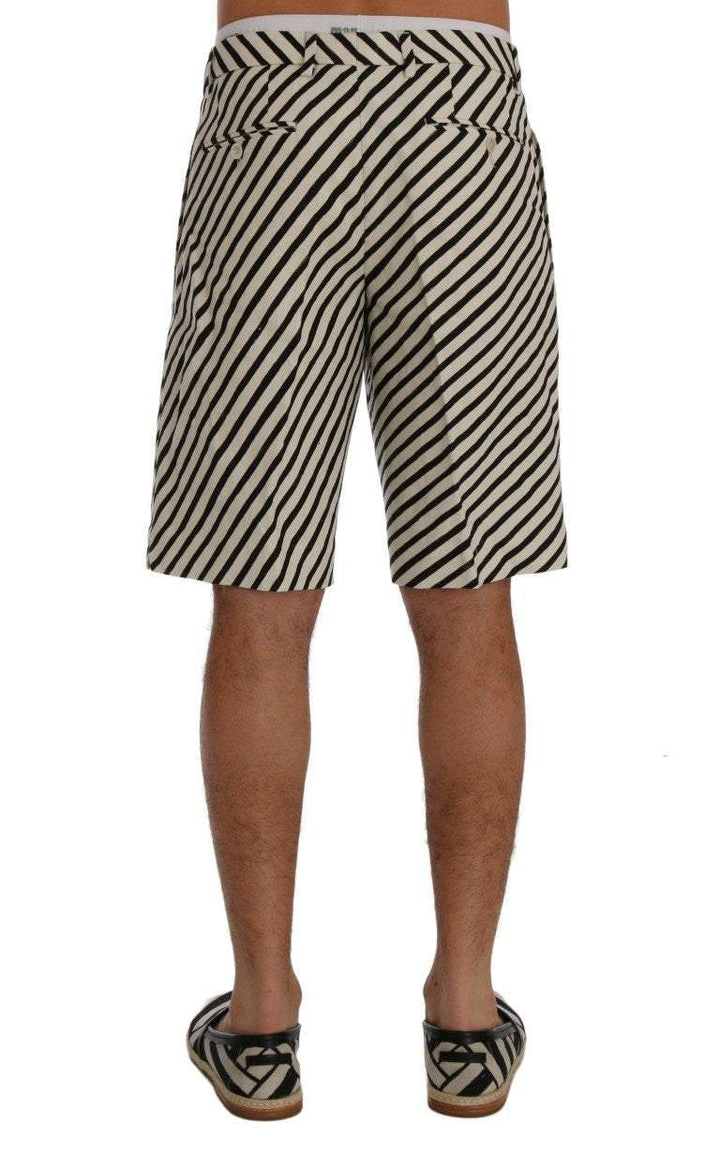 Dolce & Gabbana  White Black Striped Hemp Casual Shorts #men, Black/White, Brand_Dolce & Gabbana, Catch, Dolce & Gabbana, feed-agegroup-adult, feed-color-black, feed-color-white, feed-gender-male, feed-size-IT44 | XS, feed-size-IT52 | XL, Gender_Men, IT44 | XS, IT46 | S, IT52 | XL, Kogan, Men - New Arrivals, Shorts - Men - Clothing at SEYMAYKA