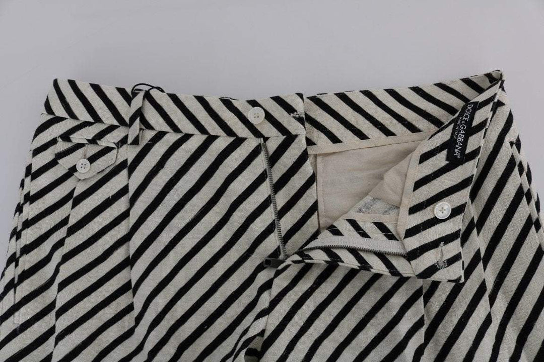 Dolce & Gabbana  White Black Striped Hemp Casual Shorts #men, Black/White, Brand_Dolce & Gabbana, Catch, Dolce & Gabbana, feed-agegroup-adult, feed-color-black, feed-color-white, feed-gender-male, feed-size-IT44 | XS, feed-size-IT52 | XL, Gender_Men, IT44 | XS, IT46 | S, IT52 | XL, Kogan, Men - New Arrivals, Shorts - Men - Clothing at SEYMAYKA
