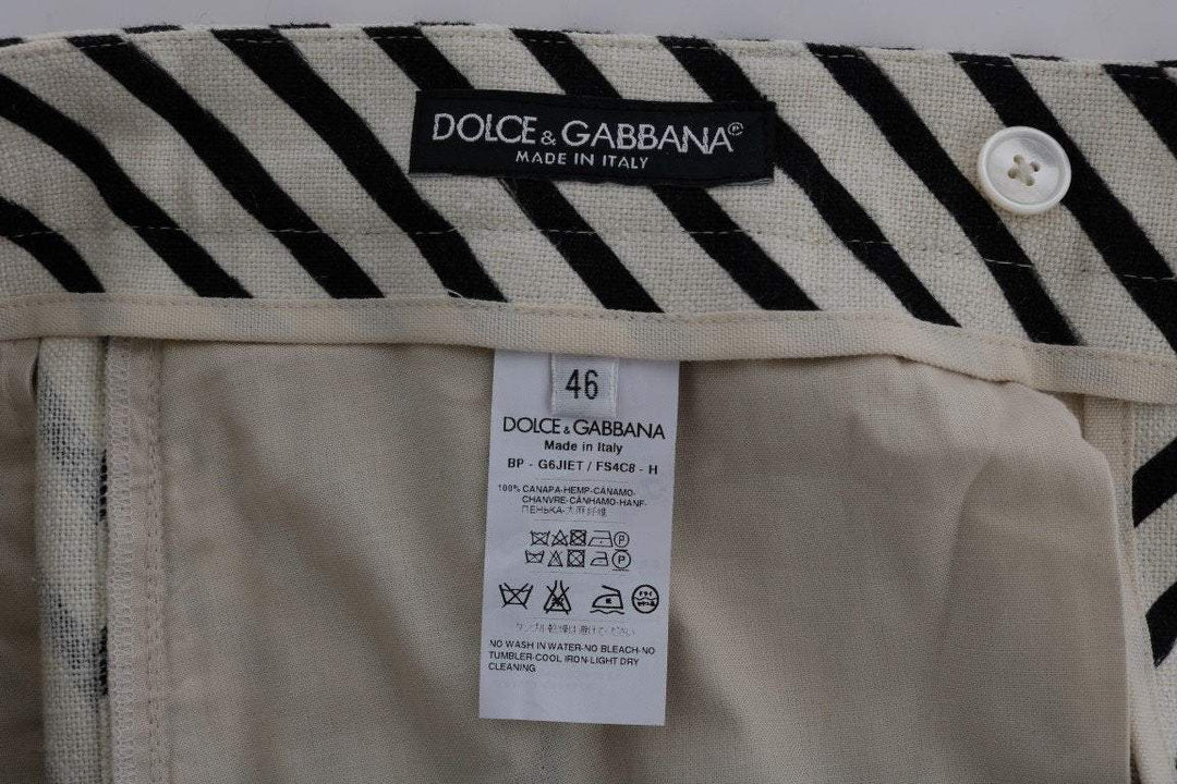 Dolce & Gabbana  White Black Striped Hemp Casual Shorts #men, Black/White, Brand_Dolce & Gabbana, Catch, Dolce & Gabbana, feed-agegroup-adult, feed-color-black, feed-color-white, feed-gender-male, feed-size-IT44 | XS, feed-size-IT52 | XL, Gender_Men, IT44 | XS, IT46 | S, IT52 | XL, Kogan, Men - New Arrivals, Shorts - Men - Clothing at SEYMAYKA