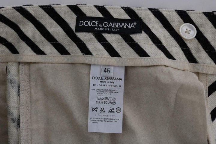 Dolce & Gabbana  White Black Striped Hemp Casual Shorts #men, Black/White, Brand_Dolce & Gabbana, Catch, Dolce & Gabbana, feed-agegroup-adult, feed-color-black, feed-color-white, feed-gender-male, feed-size-IT44 | XS, feed-size-IT52 | XL, Gender_Men, IT44 | XS, IT46 | S, IT52 | XL, Kogan, Men - New Arrivals, Shorts - Men - Clothing at SEYMAYKA