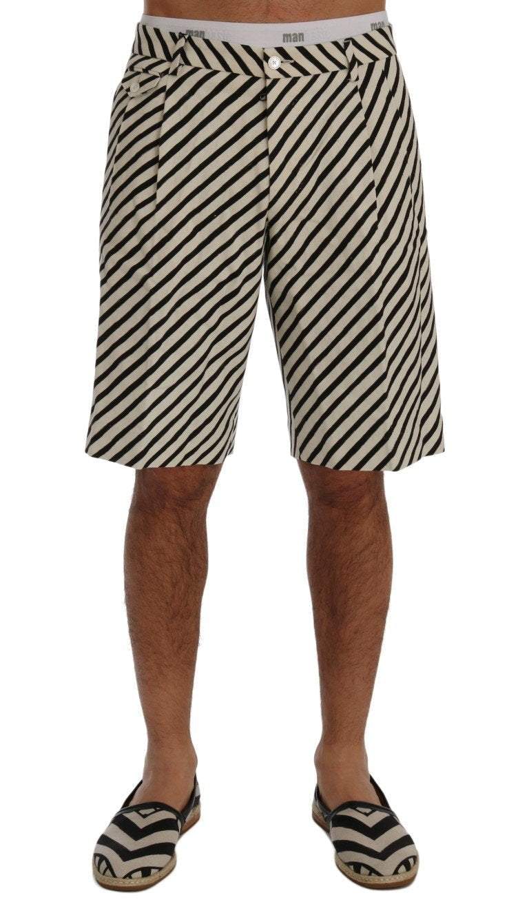 Dolce & Gabbana  White Black Striped Hemp Casual Shorts #men, Black/White, Brand_Dolce & Gabbana, Catch, Dolce & Gabbana, feed-agegroup-adult, feed-color-black, feed-color-white, feed-gender-male, feed-size-IT44 | XS, feed-size-IT52 | XL, Gender_Men, IT44 | XS, IT46 | S, IT52 | XL, Kogan, Men - New Arrivals, Shorts - Men - Clothing at SEYMAYKA