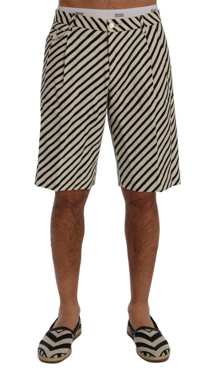 Dolce & Gabbana  White Black Striped Hemp Casual Shorts #men, Black/White, Brand_Dolce & Gabbana, Catch, Dolce & Gabbana, feed-agegroup-adult, feed-color-black, feed-color-white, feed-gender-male, feed-size-IT44 | XS, feed-size-IT52 | XL, Gender_Men, IT44 | XS, IT46 | S, IT52 | XL, Kogan, Men - New Arrivals, Shorts - Men - Clothing at SEYMAYKA