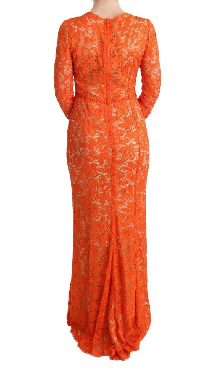 Dolce & Gabbana  Orange Floral Ricamo Sheath Long Dress #women, Brand_Dolce & Gabbana, Catch, Clothing_Dress, Dolce & Gabbana, Dresses - Women - Clothing, feed-agegroup-adult, feed-color-orange, feed-gender-female, feed-size-IT42|M, Gender_Women, IT42|M, Kogan, Orange, Women - New Arrivals at SEYMAYKA