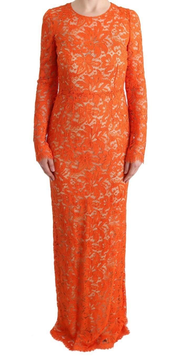 Dolce & Gabbana  Orange Floral Ricamo Sheath Long Dress #women, Brand_Dolce & Gabbana, Catch, Clothing_Dress, Dolce & Gabbana, Dresses - Women - Clothing, feed-agegroup-adult, feed-color-orange, feed-gender-female, feed-size-IT42|M, Gender_Women, IT42|M, Kogan, Orange, Women - New Arrivals at SEYMAYKA