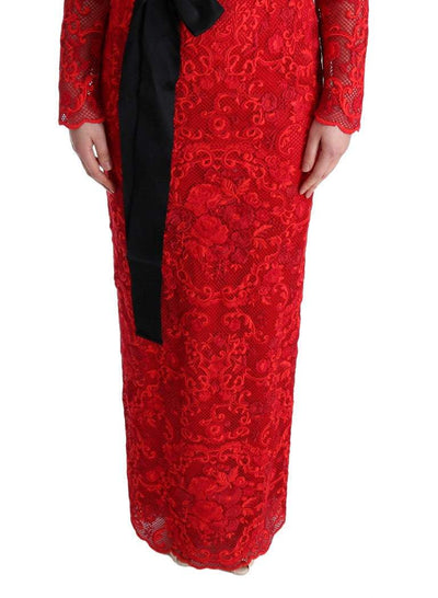 Dolce & Gabbana Red Floral Ricamo Sheath Long Dress Dolce & Gabbana, Dresses - Women - Clothing, feed-agegroup-adult, feed-color-Red, feed-gender-female, IT40|S, Red, Women - New Arrivals at SEYMAYKA