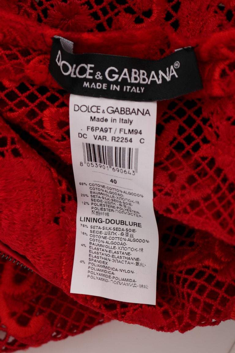 Dolce & Gabbana Red Floral Ricamo Sheath Long Dress Dolce & Gabbana, Dresses - Women - Clothing, feed-agegroup-adult, feed-color-Red, feed-gender-female, IT40|S, Red, Women - New Arrivals at SEYMAYKA
