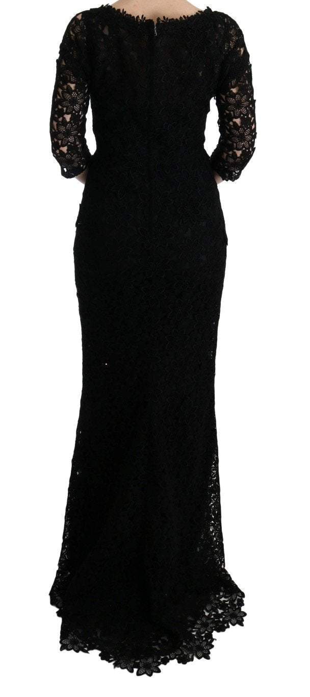 Dolce & Gabbana  Black Floral Ricamo Sheath Long Dress #women, Black, Brand_Dolce & Gabbana, Catch, Clothing_Dress, Dolce & Gabbana, Dresses - Women - Clothing, feed-agegroup-adult, feed-color-black, feed-gender-female, feed-size-IT40|S, Gender_Women, IT40|S, Kogan, Women - New Arrivals at SEYMAYKA