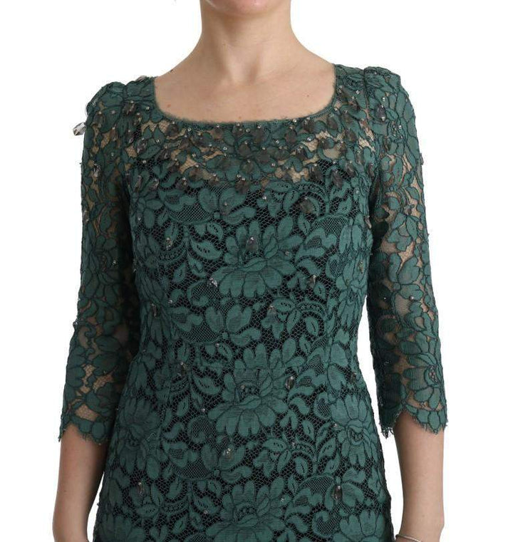 Dolce & Gabbana  Green Floral Crystal Ricamo Sheath Dress #women, Brand_Dolce & Gabbana, Catch, Clothing_Dress, Dolce & Gabbana, Dresses - Women - Clothing, feed-agegroup-adult, feed-color-green, feed-gender-female, feed-size-IT42|M, Gender_Women, Green, IT42|M, Kogan, Women - New Arrivals at SEYMAYKA