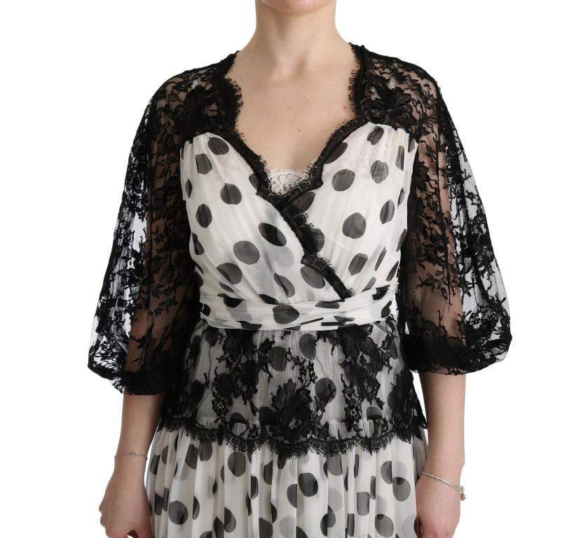 Dolce & Gabbana  Black White Polka Dotted Floral Dress #women, Black/White, Brand_Dolce & Gabbana, Catch, Clothing_Dress, Dolce & Gabbana, Dresses - Women - Clothing, feed-agegroup-adult, feed-color-black, feed-color-white, feed-gender-female, feed-size-IT40|S, Gender_Women, IT40|S, Kogan, Women - New Arrivals at SEYMAYKA
