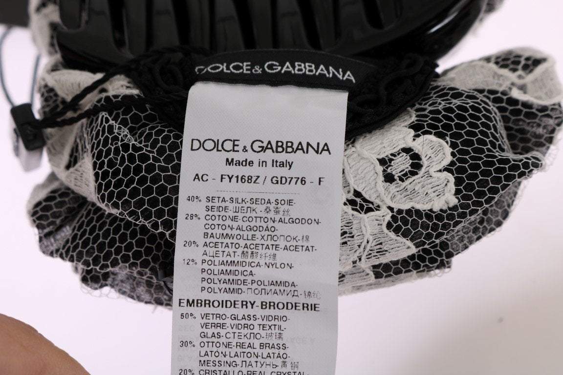 Dolce & Gabbana  Black White Floral Lace Crystal Hair Claw #women, Accessories - New Arrivals, Black/White, Brand_Dolce & Gabbana, Catch, Dolce & Gabbana, feed-agegroup-adult, feed-color-black, feed-color-white, feed-gender-female, feed-size-OS, Gender_Women, Headbands - Women - Accessories, Kogan at SEYMAYKA