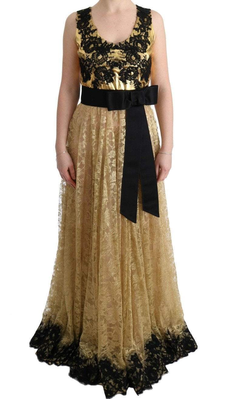 Dolce & Gabbana  Gold Black Floral Lace Dress #women, Brand_Dolce & Gabbana, Catch, Clothing_Dress, Dolce & Gabbana, Dresses - Women - Clothing, feed-agegroup-adult, feed-color-gold, feed-gender-female, feed-size-IT42|M, Gender_Women, Gold, IT42|M, Kogan, Women - New Arrivals at SEYMAYKA