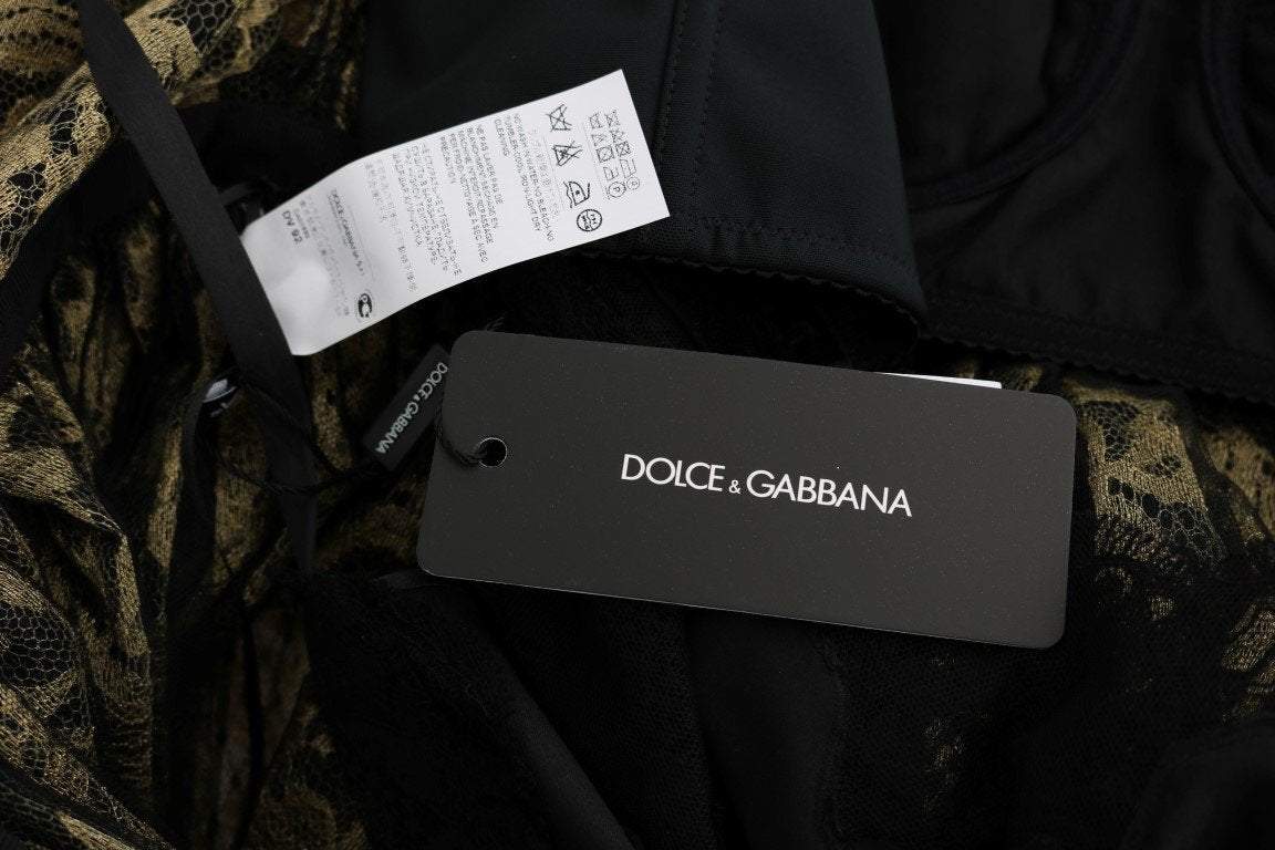 Dolce & Gabbana  Black Yellow Crystal Lace Shift Dress #women, Black, Brand_Dolce & Gabbana, Catch, Clothing_Dress, Dolce & Gabbana, Dresses - Women - Clothing, feed-agegroup-adult, feed-color-black, feed-gender-female, feed-size-IT40|S, Gender_Women, IT40|S, Kogan, Women - New Arrivals at SEYMAYKA