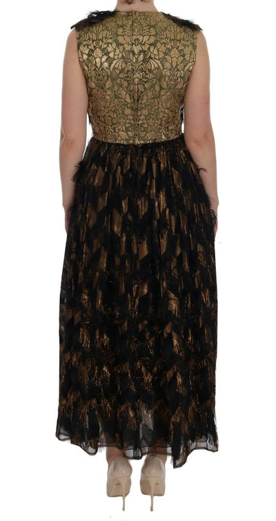 Dolce & Gabbana  Black Silk Brown Fringes A-Line Dress #women, Black, Brand_Dolce & Gabbana, Catch, Clothing_Dress, Dolce & Gabbana, Dresses - Women - Clothing, feed-agegroup-adult, feed-color-black, feed-gender-female, feed-size-IT36 | XS, Gender_Women, IT36 | XS, IT40|S, Kogan, Women - New Arrivals at SEYMAYKA