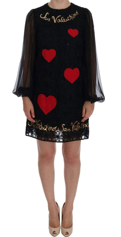 Dolce & Gabbana Black San Valentino Sequined Shift Dress #women, Black, Dolce & Gabbana, Dresses - Women - Clothing, feed-agegroup-adult, feed-color-Black, feed-gender-female, IT38|XS, Women - New Arrivals at SEYMAYKA