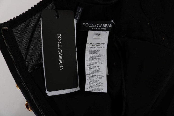Dolce & Gabbana  Black Wool Stretch Gold A-Line Dress #women, Black, Brand_Dolce & Gabbana, Catch, Clothing_Dress, Dolce & Gabbana, Dresses - Women - Clothing, feed-agegroup-adult, feed-color-black, feed-gender-female, feed-size-IT36 | S, Gender_Women, IT36 | S, Kogan, Women - New Arrivals at SEYMAYKA