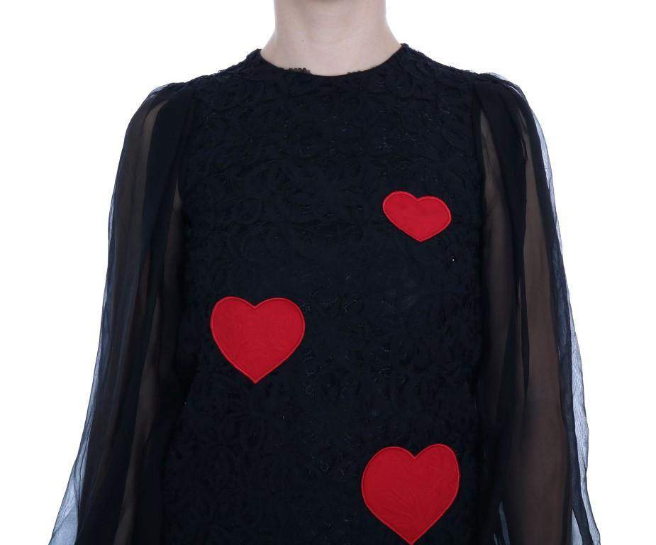 Dolce & Gabbana  Black Lace Red Heart Shift Dress #women, Black, Brand_Dolce & Gabbana, Catch, Clothing_Dress, Dolce & Gabbana, Dresses - Women - Clothing, feed-agegroup-adult, feed-color-black, feed-gender-female, feed-size-IT36 | XS, Gender_Women, IT36 | XS, Kogan, Women - New Arrivals at SEYMAYKA