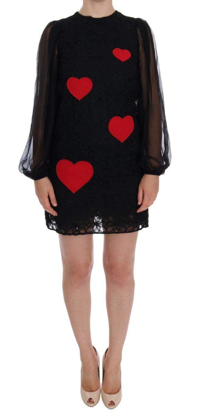 Dolce & Gabbana  Black Lace Red Heart Shift Dress #women, Black, Brand_Dolce & Gabbana, Catch, Clothing_Dress, Dolce & Gabbana, Dresses - Women - Clothing, feed-agegroup-adult, feed-color-black, feed-gender-female, feed-size-IT36 | XS, Gender_Women, IT36 | XS, Kogan, Women - New Arrivals at SEYMAYKA