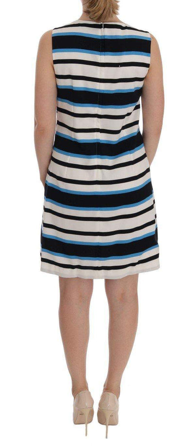 Dolce & Gabbana  Blue White Striped Silk Stretch Shift Dress #women, Brand_Dolce & Gabbana, Catch, Clothing_Dress, Dolce & Gabbana, Dresses - Women - Clothing, feed-agegroup-adult, feed-color-multicolor, feed-gender-female, feed-size-IT38|XS, feed-size-IT40|S, feed-size-IT44|L, Gender_Women, IT38|XS, IT40|S, IT42|M, IT44|L, Kogan, Multicolor, Women - New Arrivals at SEYMAYKA