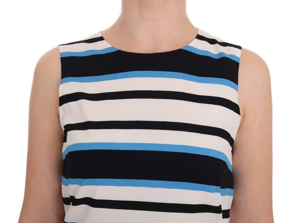 Dolce & Gabbana  Blue White Striped Silk Stretch Shift Dress #women, Brand_Dolce & Gabbana, Catch, Clothing_Dress, Dolce & Gabbana, Dresses - Women - Clothing, feed-agegroup-adult, feed-color-multicolor, feed-gender-female, feed-size-IT38|XS, feed-size-IT40|S, feed-size-IT44|L, Gender_Women, IT38|XS, IT40|S, IT42|M, IT44|L, Kogan, Multicolor, Women - New Arrivals at SEYMAYKA