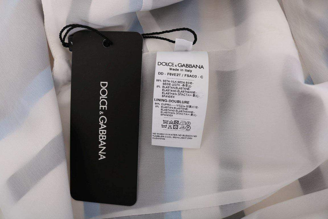 Dolce & Gabbana  Blue White Striped Silk Stretch Shift Dress #women, Brand_Dolce & Gabbana, Catch, Clothing_Dress, Dolce & Gabbana, Dresses - Women - Clothing, feed-agegroup-adult, feed-color-multicolor, feed-gender-female, feed-size-IT38|XS, feed-size-IT40|S, feed-size-IT44|L, Gender_Women, IT38|XS, IT40|S, IT42|M, IT44|L, Kogan, Multicolor, Women - New Arrivals at SEYMAYKA