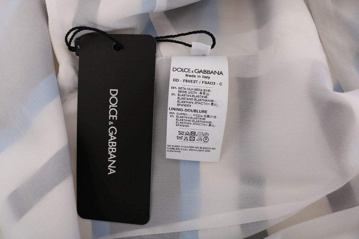 Dolce & Gabbana  Blue White Striped Silk Stretch Shift Dress #women, Brand_Dolce & Gabbana, Catch, Clothing_Dress, Dolce & Gabbana, Dresses - Women - Clothing, feed-agegroup-adult, feed-color-multicolor, feed-gender-female, feed-size-IT38|XS, feed-size-IT40|S, feed-size-IT44|L, Gender_Women, IT38|XS, IT40|S, IT42|M, IT44|L, Kogan, Multicolor, Women - New Arrivals at SEYMAYKA