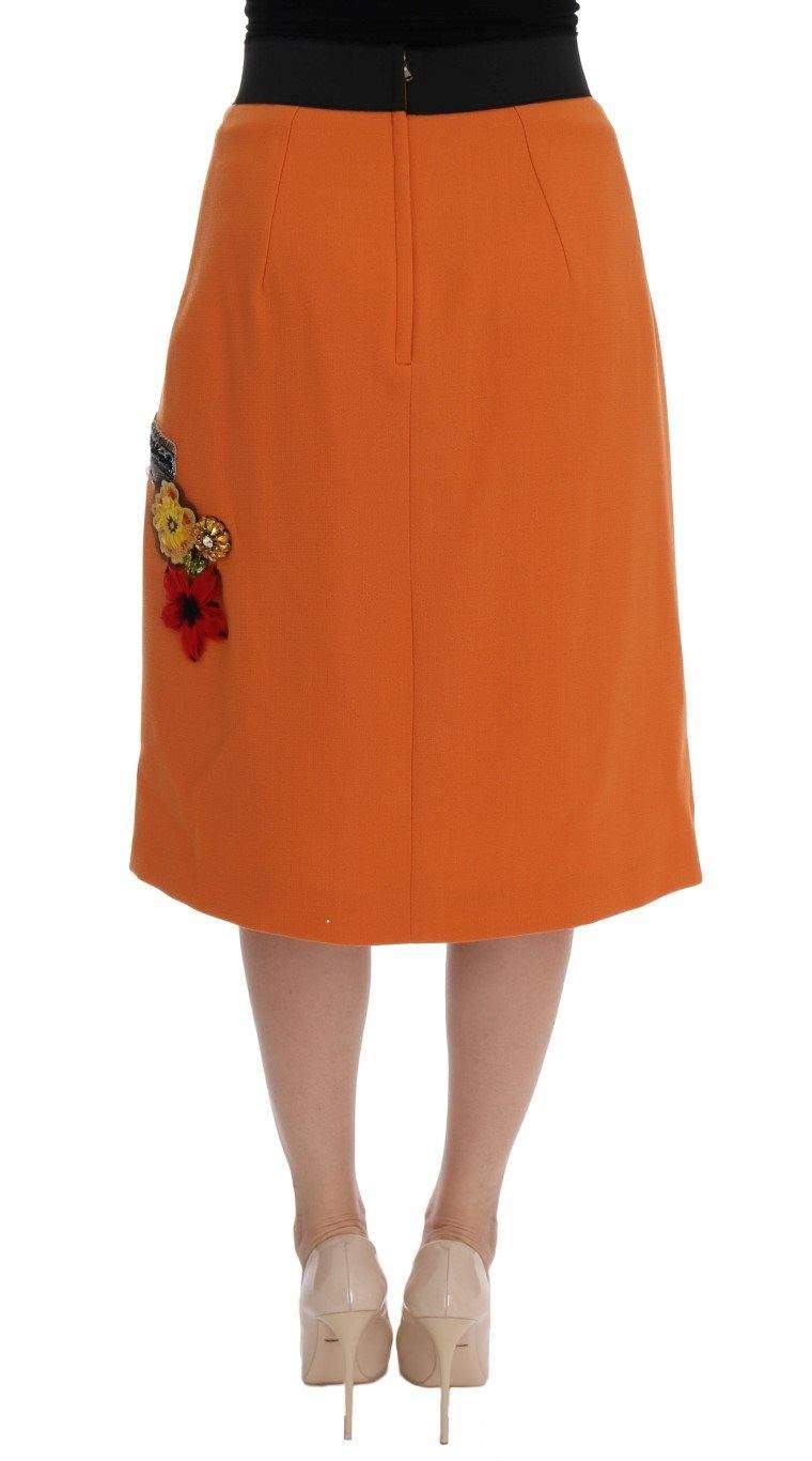 Dolce & Gabbana  Orange Wool Crystal Sequin Appliques Skirt #women, Brand_Dolce & Gabbana, Catch, Dolce & Gabbana, feed-agegroup-adult, feed-color-orange, feed-gender-female, feed-size-IT36 | XS, feed-size-IT38 | S, Gender_Women, IT36 | XS, IT38 | S, Kogan, Orange, Skirts - Women - Clothing, Women - New Arrivals at SEYMAYKA