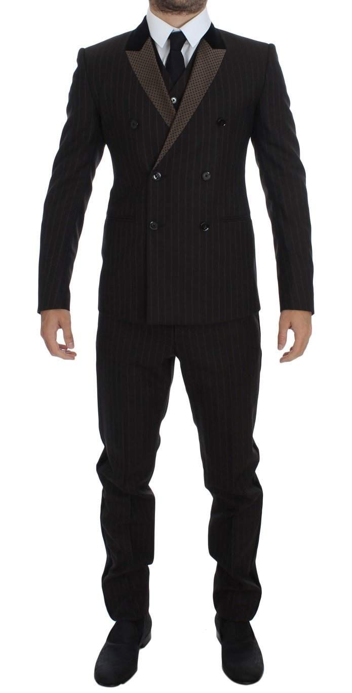 Dolce & Gabbana  Brown Striped Wool Slim 3 Piece Suit Tuxedo #men, Brand_Dolce & Gabbana, Brown, Catch, Dolce & Gabbana, feed-agegroup-adult, feed-color-brown, feed-gender-male, feed-size-IT44 | XS, feed-size-IT50 | L, Gender_Men, IT44 | XS, Kogan, Suits - Men - Clothing at SEYMAYKA