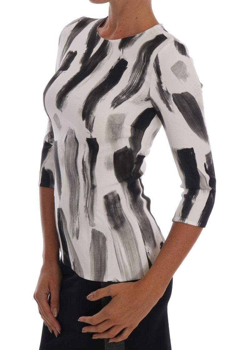 Dolce & Gabbana White Black Striped Printed Blouse Top #women, Black/White, Brand_Dolce & Gabbana, Catch, Dolce & Gabbana, feed-agegroup-adult, feed-color-black, feed-color-white, feed-gender-female, feed-size-IT36|XXS, feed-size-IT42|M, Gender_Women, IT36|XXS, IT40|S, IT42|M, Kogan, Tops & T-Shirts - Women - Clothing, Women - New Arrivals at SEYMAYKA