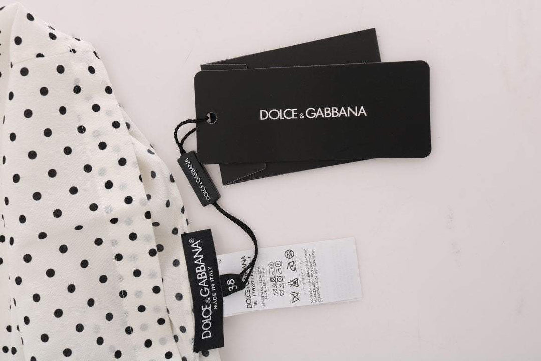 Dolce & Gabbana White Polka Dotted Silk T-shirt Top #women, Black/White, Brand_Dolce & Gabbana, Catch, Dolce & Gabbana, feed-agegroup-adult, feed-color-black, feed-color-white, feed-gender-female, feed-size-IT38|XS, feed-size-IT40|S, Gender_Women, IT38|XS, IT40|S, Kogan, Tops & T-Shirts - Women - Clothing, Women - New Arrivals at SEYMAYKA