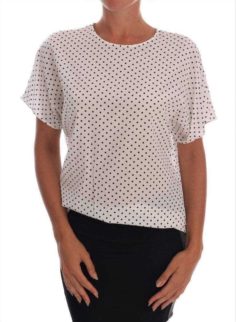 Dolce & Gabbana White Polka Dotted Silk T-shirt Top #women, Black/White, Brand_Dolce & Gabbana, Catch, Dolce & Gabbana, feed-agegroup-adult, feed-color-black, feed-color-white, feed-gender-female, feed-size-IT38|XS, feed-size-IT40|S, Gender_Women, IT38|XS, IT40|S, Kogan, Tops & T-Shirts - Women - Clothing, Women - New Arrivals at SEYMAYKA