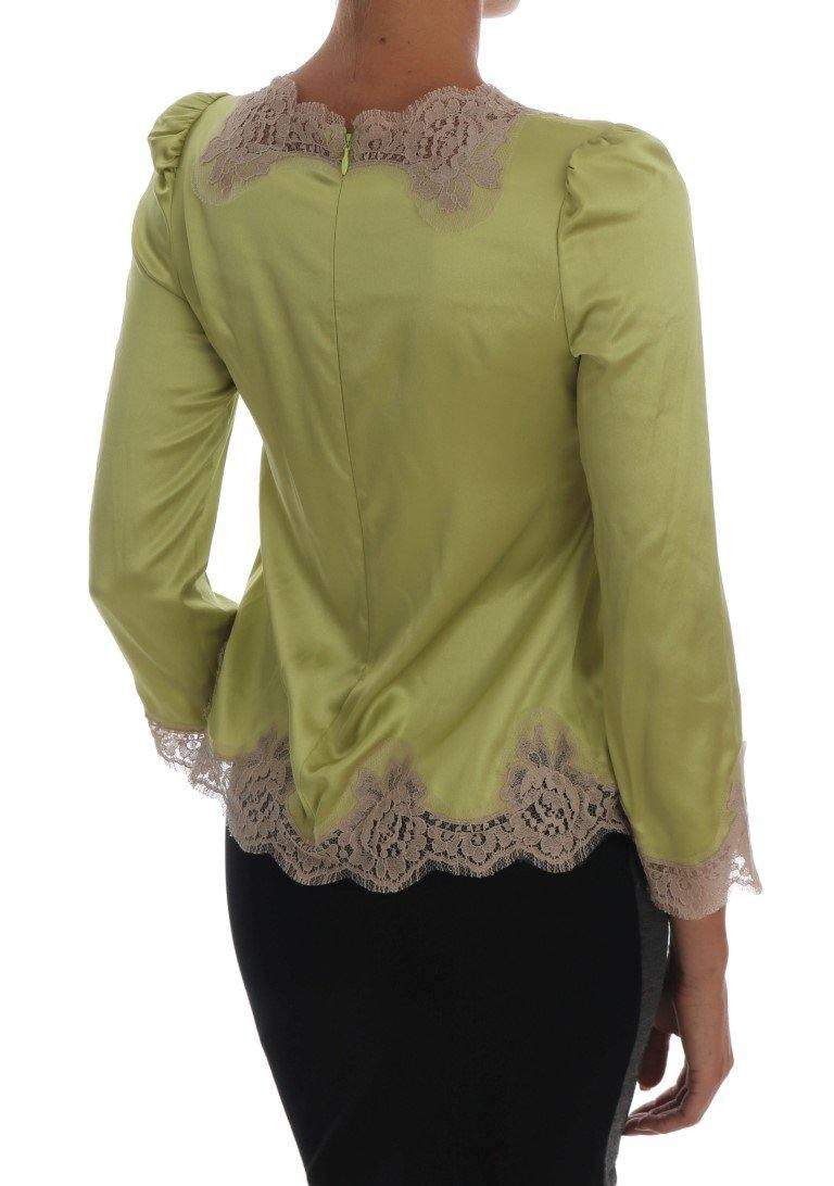 Dolce & Gabbana  Green Silk Stretch Blouse Top #women, Brand_Dolce & Gabbana, Catch, Dolce & Gabbana, feed-agegroup-adult, feed-color-green, feed-gender-female, feed-size-IT38|XS, feed-size-IT40|S, feed-size-IT42|M, Gender_Women, Green, IT38|XS, IT40|S, IT42|M, Kogan, Tops & T-Shirts - Women - Clothing, Women - New Arrivals at SEYMAYKA